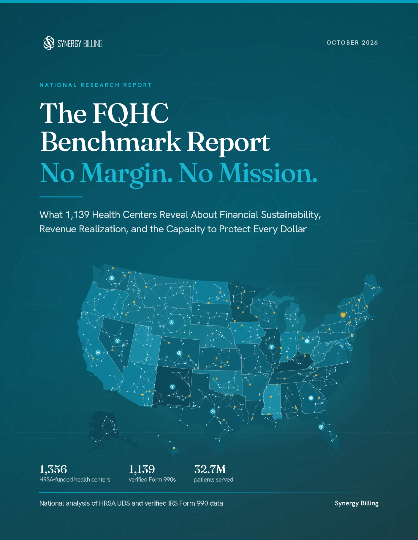 Cover of The FQHC Benchmark Report, October 2026, by Synergy Billing